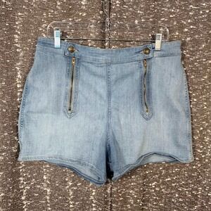 Lee Heritage High Rise Double Zipper Blue Denim Retro Shorts‎ Size 16 Med
